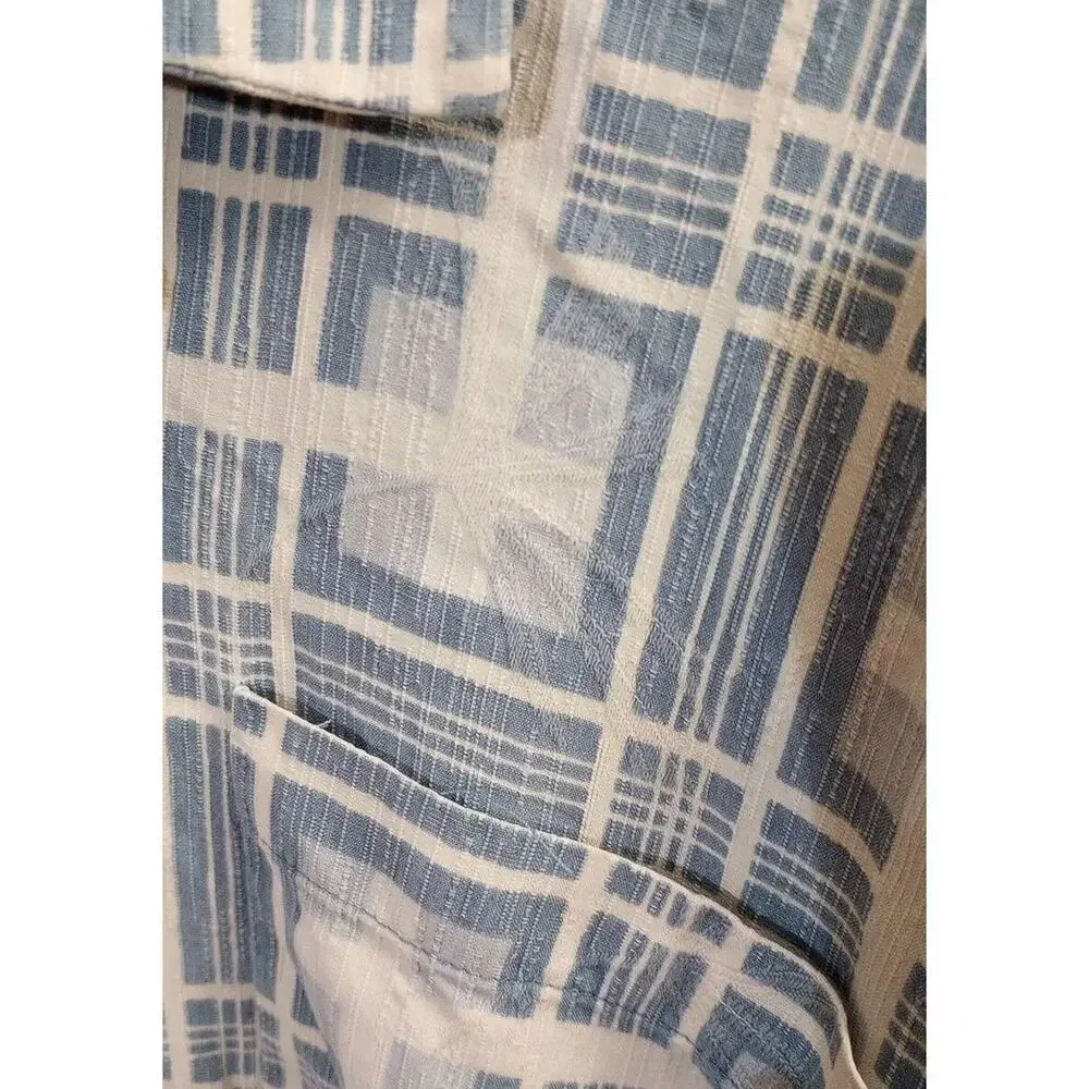Tommy Bahama Silk shirt Textured‎ Short Sleeve Blue Square Print 2X-Large
